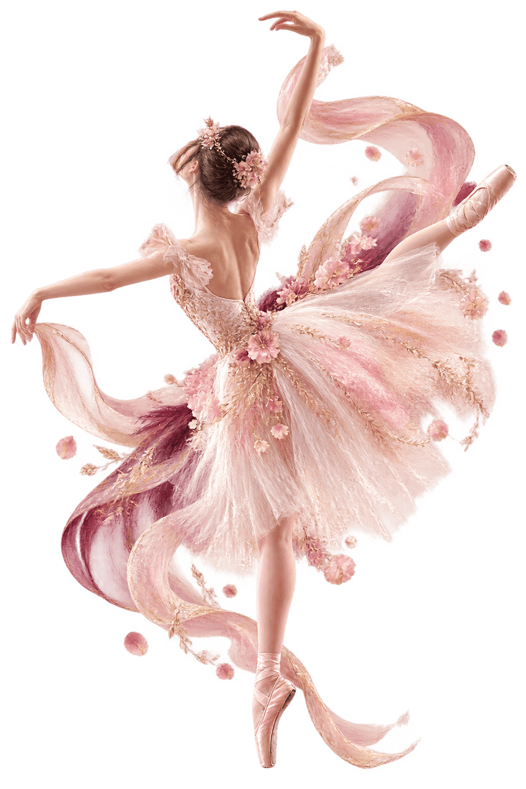 Ilustración editorial de un vestido de gala en tonos apricot blush